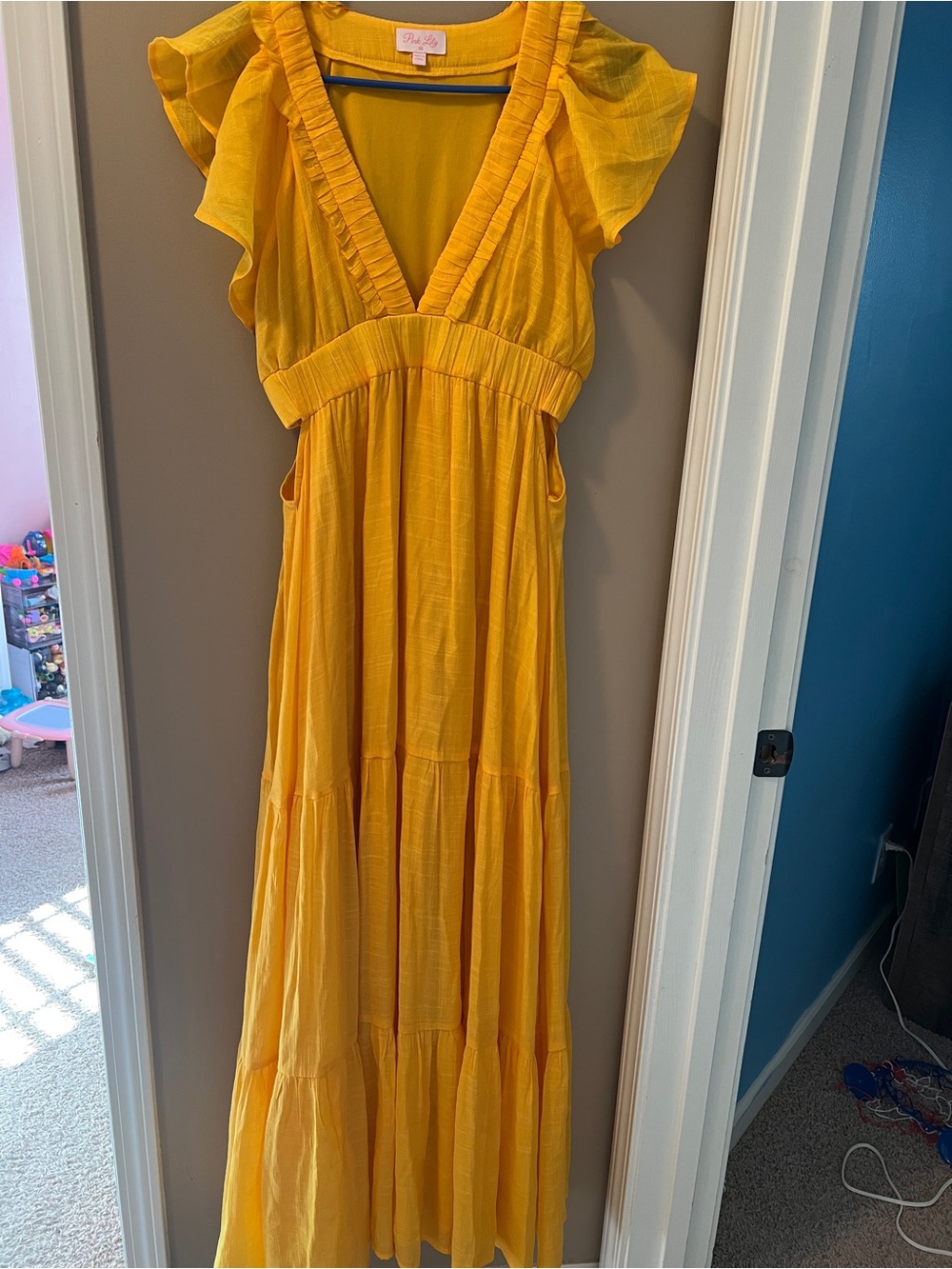 Pink Lily Yellow Maxi Dress with Ruffle V-Neck